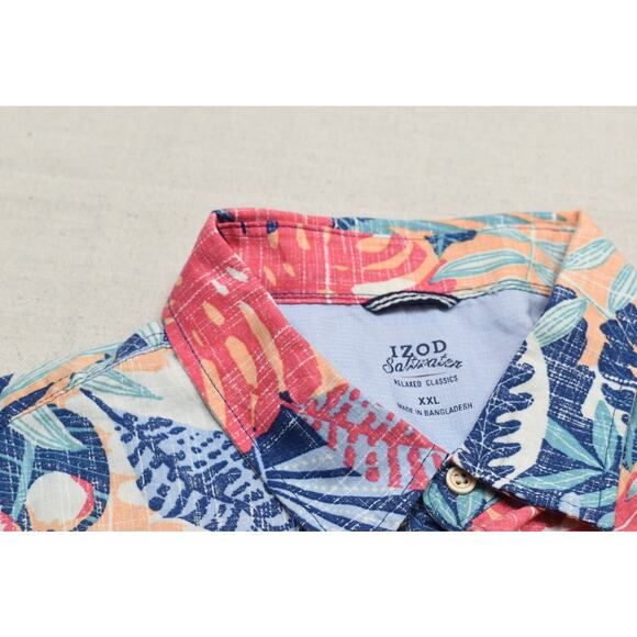 NEW Izod Saltwater Men's Hawaiian Tropical Button Down Shirt Regular Size XXL - Picture 2 of 8